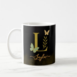 Gold Letter L Butterfly Tasse Design