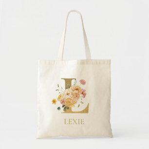 Gold Letter L Monogram Floral Watercolor Totbeutel Tragetasche
