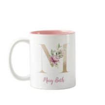 Gold Letter M, Monogram M, Rosa Blumengeschenk ihr