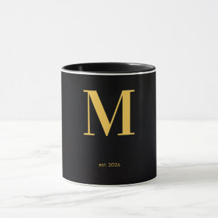 Gold Letter M Schwarze Tasse Minimalistische Mon