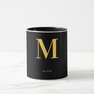 Gold Letter M Schwarze Tasse | Minimalistische Mon