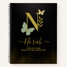 Gold Letter N Butterfly Notebook-Abdeckung