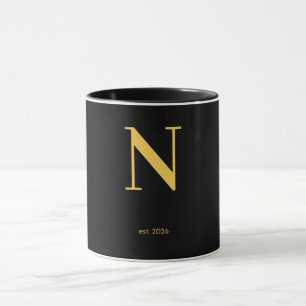 Gold Letter N Schwarze Tasse Minimalistische Mon