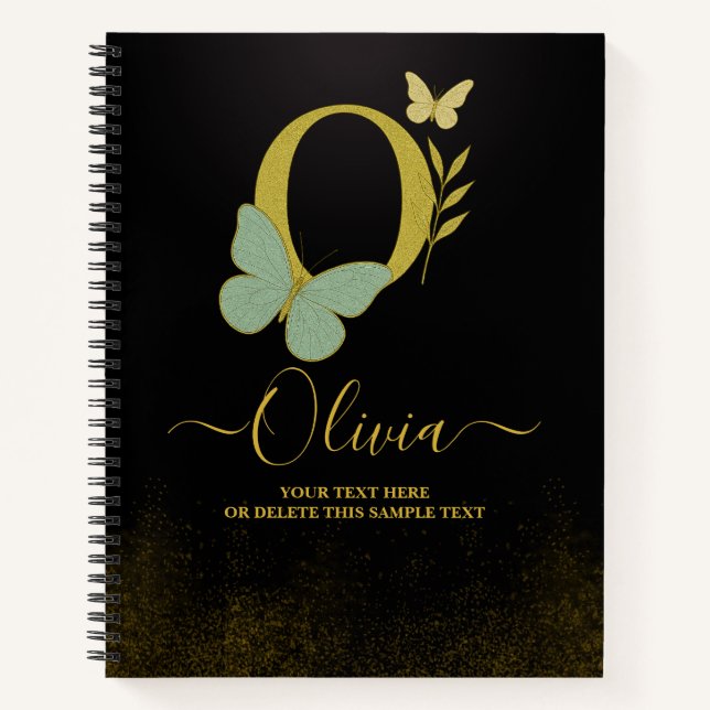Gold Letter O Butterfly Notebook-Abdeckung Notizbuch (Vorderseite)
