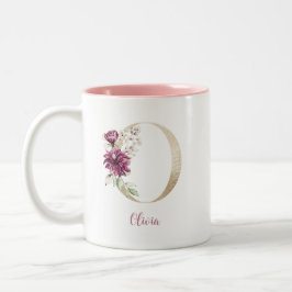 Gold Letter O , Monogram O, rosa Blumengeschenk ih Zweifarbige Tasse