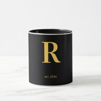 Gold Letter R Schwarze Tasse | Minimalistischer Mo