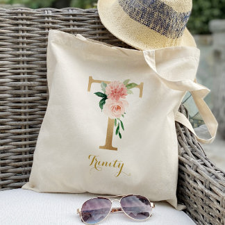 Gold Letter T und Blush Personalisiert Tragetasche