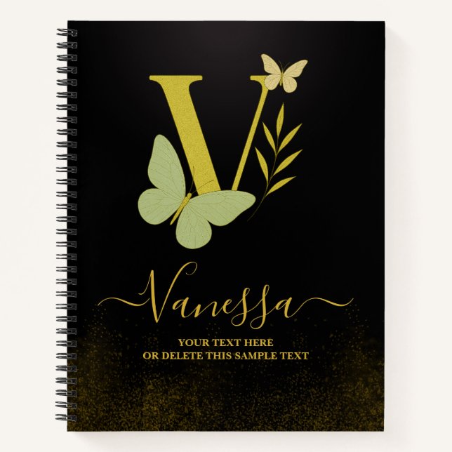 Gold Letter V Butterfly Notebook-Abdeckung Notizbuch (Vorderseite)