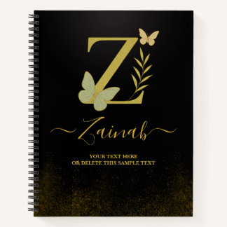 Gold Letter Z Butterfly Notebook-Abdeckung Notizbuch