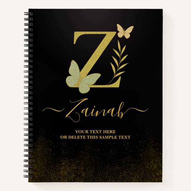 Gold Letter Z Butterfly Notebook-Abdeckung Notizbuch (Vorderseite)