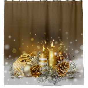 Gold leuchtet Weihnachtselegante Duschvorhang