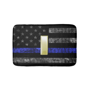(Gold) Leutnant Thin Blue Line Distressed Flag Badematte