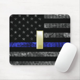 (Gold) Leutnant Thin Blue Line Distressed Flag Mousepad