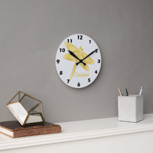 Gold Libelle Design Personalisiert Runde Wanduhr