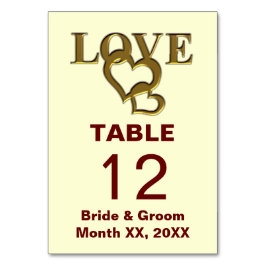 Gold Liebe and Hearts Wedding Table Card Tischnummer