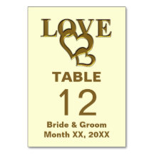 Gold Liebe and Hearts Wedding Table Card