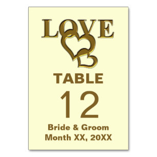 Gold Liebe and Hearts Wedding Table Card Tischnummer