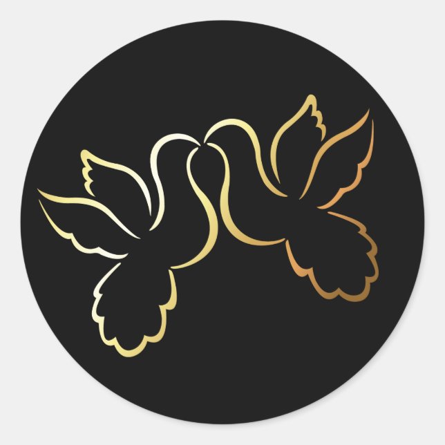 Gold Liebe Doves Black Wedding Sticker / Label (Vorderseite)