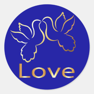 Gold Liebe Doves Blue Wedding Sticker / Label