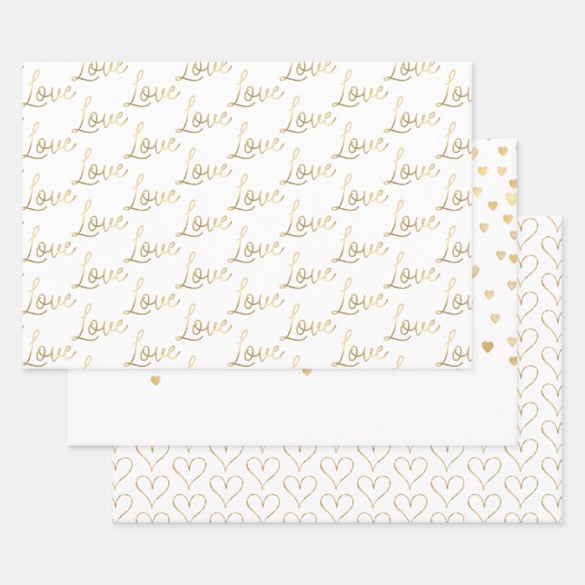 Gold Liebe Hearts Geschenkpapier Set (Set)