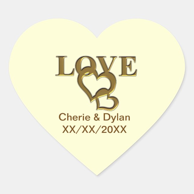Gold Liebe Hearts Wedding Couple Heart Stickers (Vorderseite)