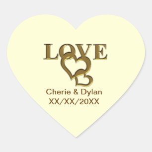 Gold Liebe Hearts Wedding Couple Heart Stickers
