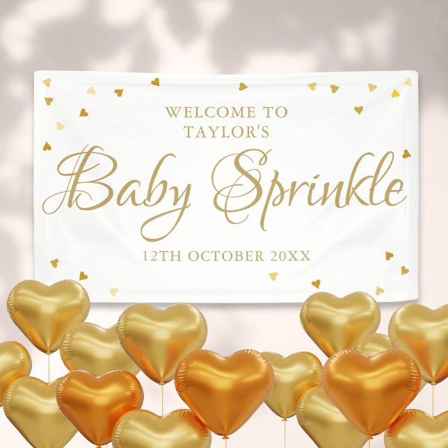 Gold Liebe Herzlich willkommen im Baby Sprinkle Du Banner (Gold Love Hearts Baby Sprinkle Shower Welcome Banner)