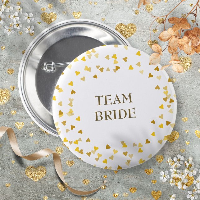 Gold Liebe Hört Confetti Name Button (Custom Name Gold Hearts Confetti Wedding Button)