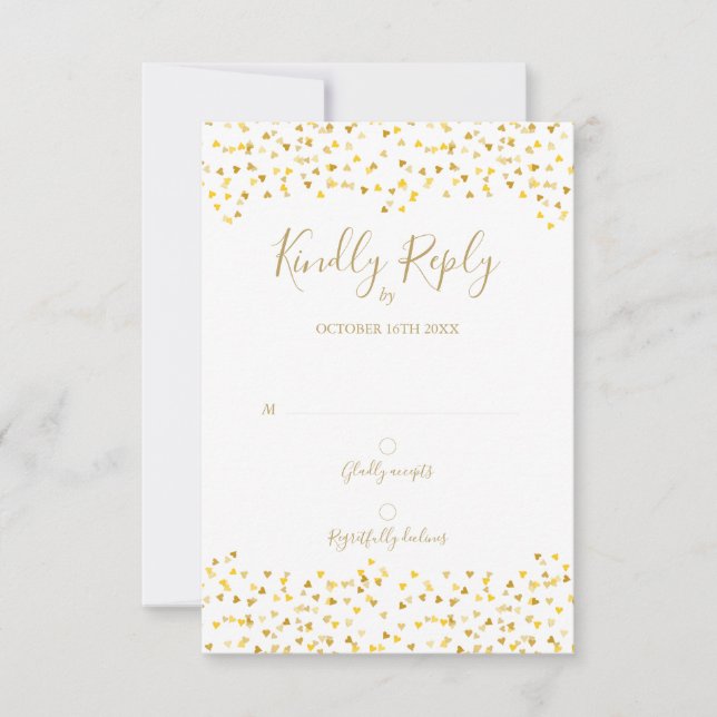 Gold Liebe Hört Confetti Signature-UAWG RSVP Karte (Vorderseite)