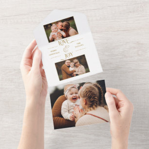 Gold Liebe & Joy Typografie 2-Foto All In One Einladung