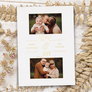 Gold Liebe & Joy Typografie 2-Foto Folien Feiertagskarte