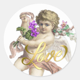 Gold-Liebe mit Cherub-Rose Runder Aufkleber
