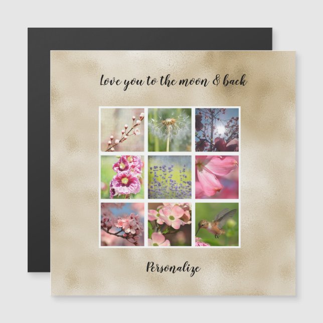 Gold Liebe Personalisierte FotoCollage Magnetkarte (Vorne/Hinten)