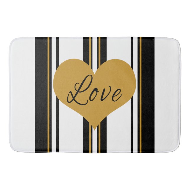 Gold Liebe Schwarzes Gold Weiße Streifen Bath Mat Badematte (Vorderseite)