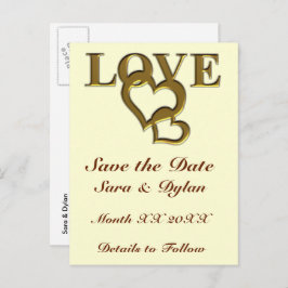 Gold Liebe und Herz Save the Date Postkarte