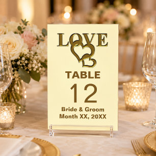 Gold Liebe und Herzen Hochzeit Einzelstück Tischnummer