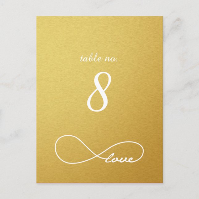 Gold Liebe Unfinity Wedding Tischnummer Cards (Vorderseite)