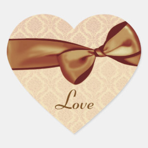 Gold LIEBE Wedding Bow Damask Herzsticker Herz-Aufkleber