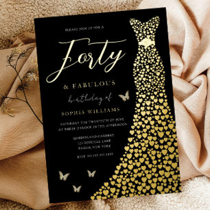 Gold Liebes Herz Kleid Schwarz 40. Geburtstagsfeie Folieneinladung