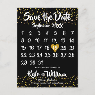 Gold Liebesherz Kalender Datum speichern Ankündigungspostkarte
