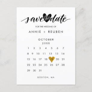 Gold Liebesherz Kalender Save-the-Date-Karte Ankündigungspostkarte