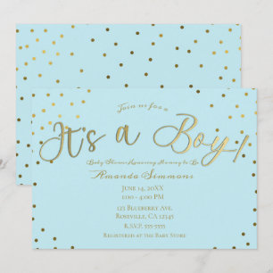 Gold & Light Blue Modern Baby Shower für einen Jun Einladung