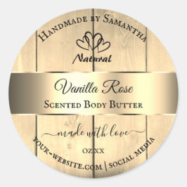 Gold Light Brown Wood Grain Product Labels Herz Runder Aufkleber