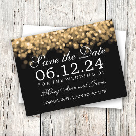 Gold Lights Elegante Hochzeit Save the Date Ankündigungspostkarte