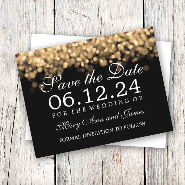 Gold Lights Elegante Hochzeit Save the Date Ankündigungspostkarte (Von Creator hochgeladen)
