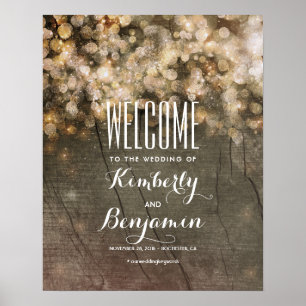 Gold Lights Rustic Country Wedding Willkommenszeic Poster