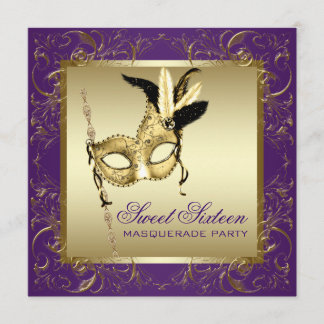 Gold Lila 16 . Geburtstag Masquerade Party Einladung
