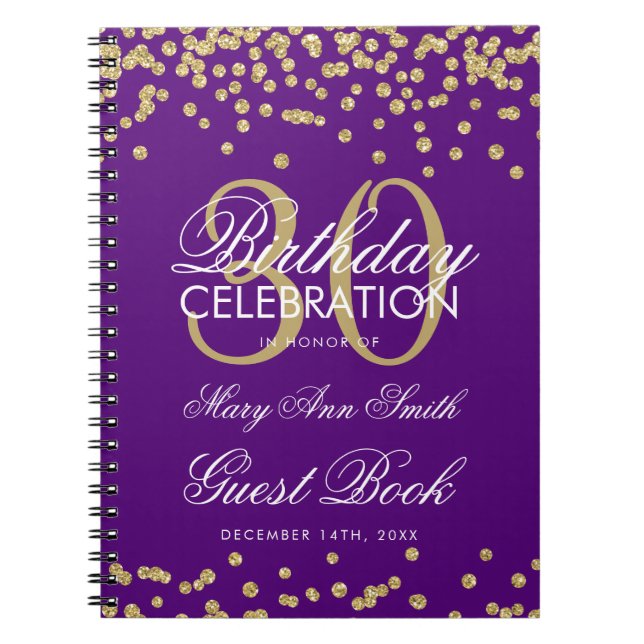 Gold Lila 30. Geburtstag Gästebuch Confetti Notizblock (Vorderseite)