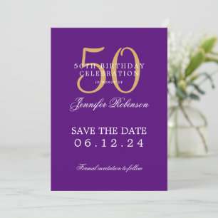 Gold Lila 50. Geburtstag Save the Date Einladung