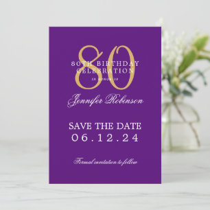Gold Lila 80. Geburtstag Save the Date Einladung